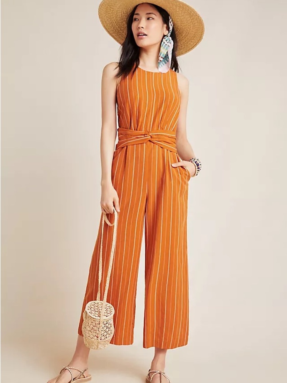 Greylin Striped Rust Brown Sleeveless culotte jumpsuit. Worn once. Perfect